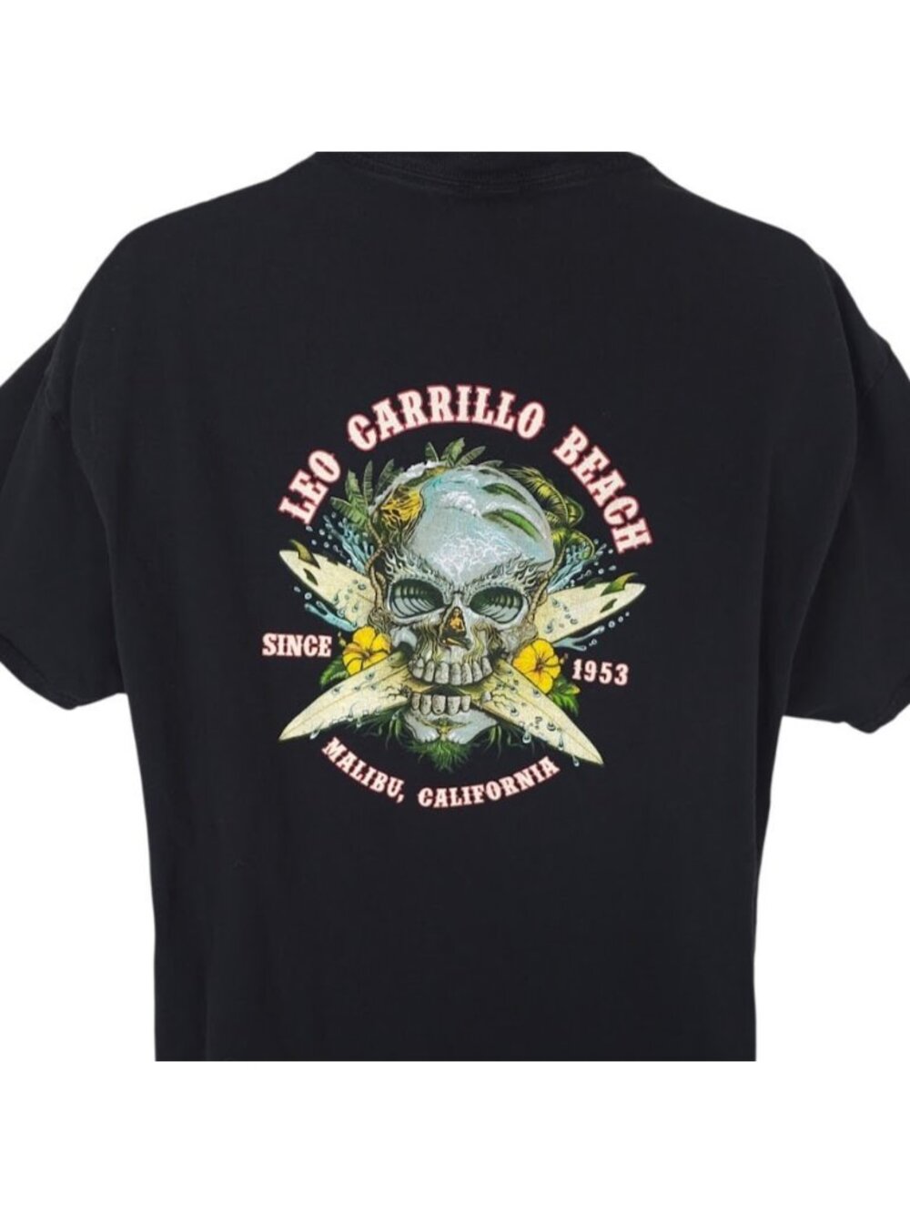 Leo Carrillo Beach T Shirt Mens Size XL Black Surfer Skull Malibu California